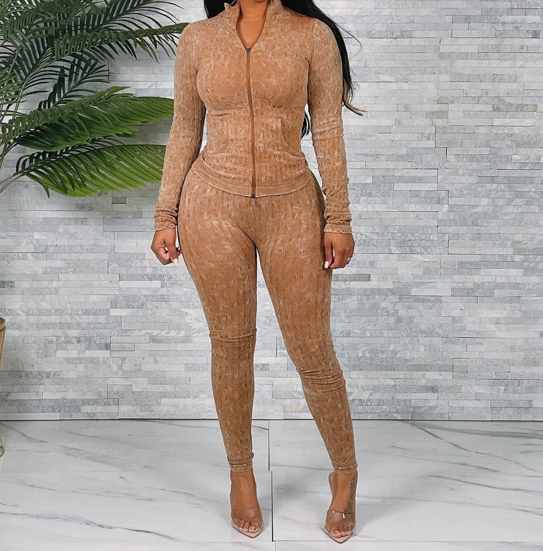 2pc Camel Jacket & Leggins Set